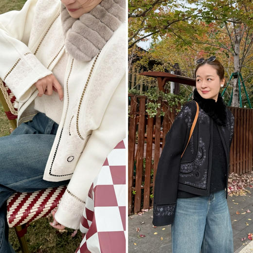 2511211   羊绒 镂空刺绣短款 外套，短大衣 商品图0