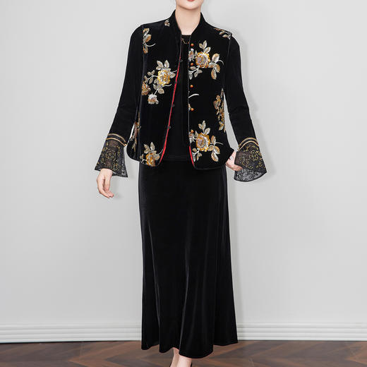 「高货wl」全新升级【铂金会员441/天猫599/差价158】(11758)洛诗琳新中式真丝丝绒夹棉外套2025冬国风刺绣加厚马甲wl11758 商品图1