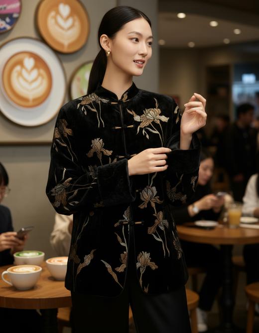 新国风袖口撞色夹羊驼绒棉衣 商品图5