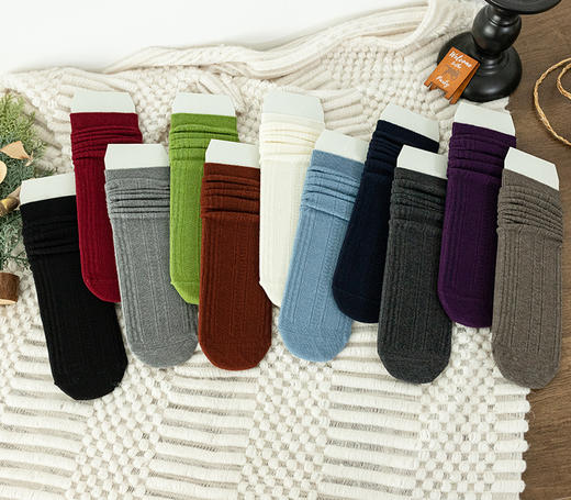 【2双装】女士双针立体抗起球羊毛堆堆袜冬季中长筒袜子【6双6折 2522807】 商品图5