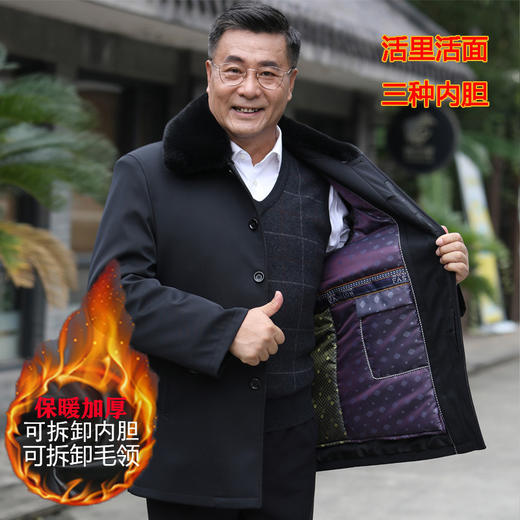 【精选仿驼绒好面料❗️亲肤舒适厚实保暖】冬季中老年男士棉服内胆毛领可脱卸活里活面棉衣老年尼克服加厚。ja 商品图0