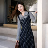 【11/14新品】熙世界伯克利复古格纹假两件连衣裙女2025秋冬新款翻领收腰长裙子 商品缩略图3