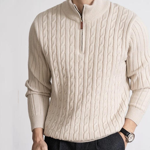 贝*汉姆同款 SUSX意式老钱经典绞花半拉链羊毛针织衫S0246835（下单3-7天发货） 商品图11