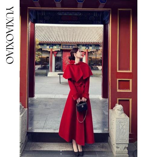 余潇潇【伊莎贝尔礼赞】轻奢100绵羊毛拼接水貂毛袖口A字双面呢大衣 商品图2