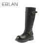 伊伴冬季机车风酷飒长筒骑士靴圆头粗跟增高B25505302 商品缩略图0