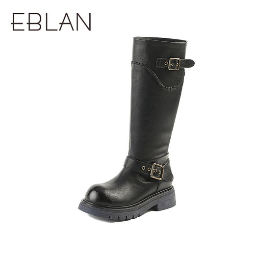 伊伴冬季机车风酷飒长筒骑士靴圆头粗跟增高B25505302 商品图0
