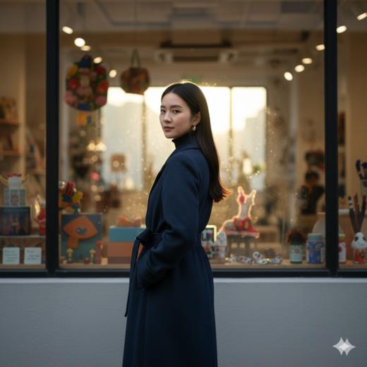 双面手工腰带长款大衣 商品图4