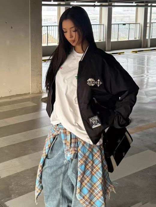 D111370秋冬季新品男士仙鹤嵌条大M棒球服通勤夹克外套棉服 商品图7