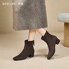 西遇法式瘦瘦靴女新款秋冬单靴配裙子绒面黑色粗跟巨好看短靴V2257248 商品缩略图2