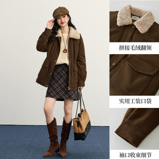 【11/14新品】熙世界美拉德毛绒翻领羽绒服女短款保暖白鸭绒外套2025年冬装新款 商品图2