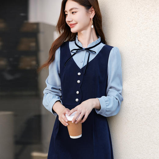 【11/14新品】熙世界轻职场通勤假两件连衣裙女2025秋冬新款出席重要场合的裙子 商品图3