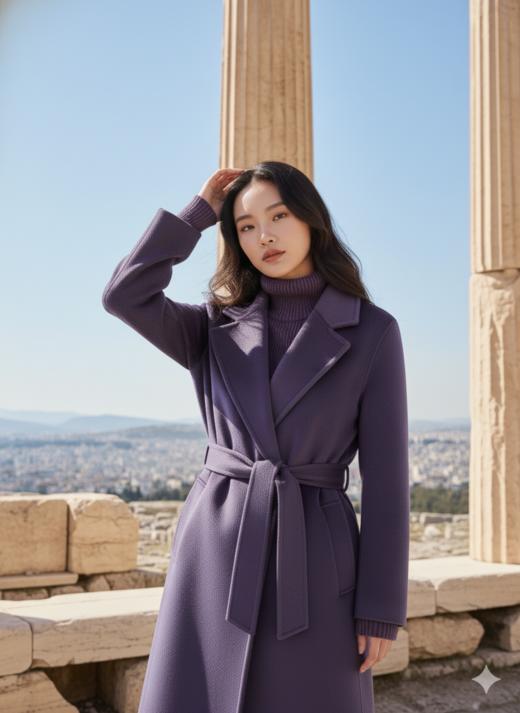 双面手工腰带长款大衣 商品图5