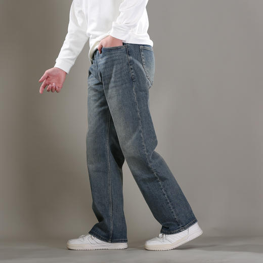 DRONKOO 2025 正常腰五袋款弹力一体绒厚牛仔长裤 商品图2