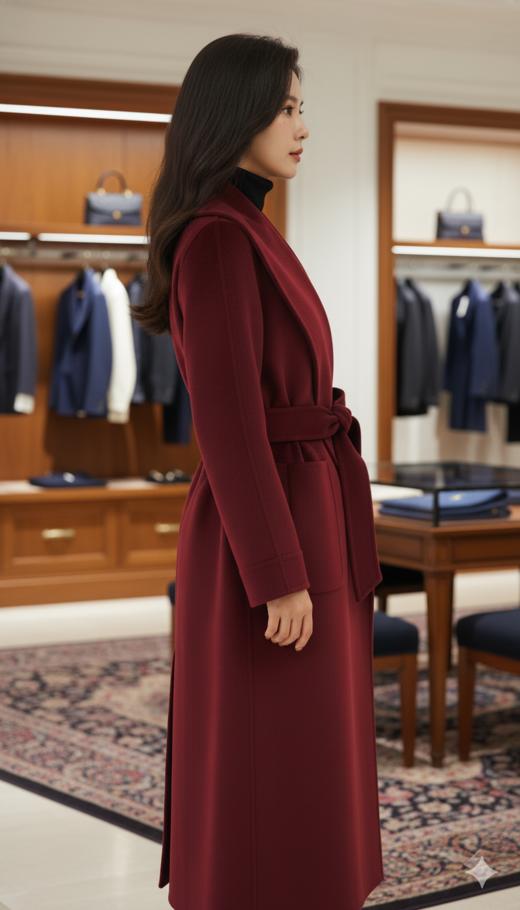 小轮廓翻领中长款双面手工大衣（附腰带） 商品图1