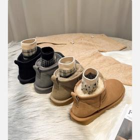冬季真皮毛一体雪地靴 mini防滑雪地靴 情侣短靴子冬季保暖款