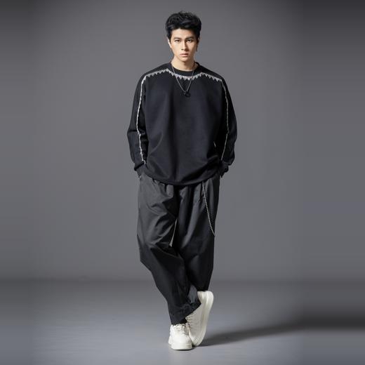 PINLI品立2025秋季新款男士金属流苏织带圆领宽松套头卫衣上衣潮B253109098 商品图4