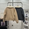 D111351侧三杠仿麂皮拼接驼绒毛拉链棉服外套 商品缩略图1