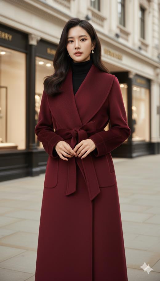 小轮廓翻领中长款双面手工大衣（附腰带） 商品图0