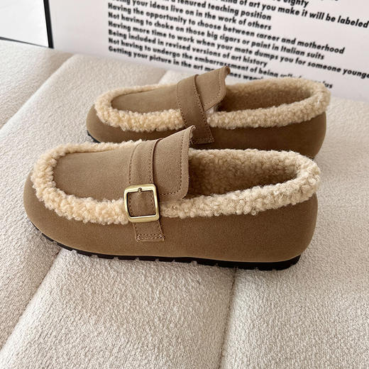D111309森系复古加绒乐福鞋女2025秋冬款一脚蹬软底勃肯鞋棉鞋 商品图2