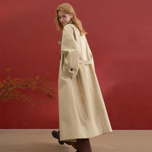 西遇韩系大翻领风衣外套女冬新款高级感系带收腰显瘦长款大衣H0055253 商品图4