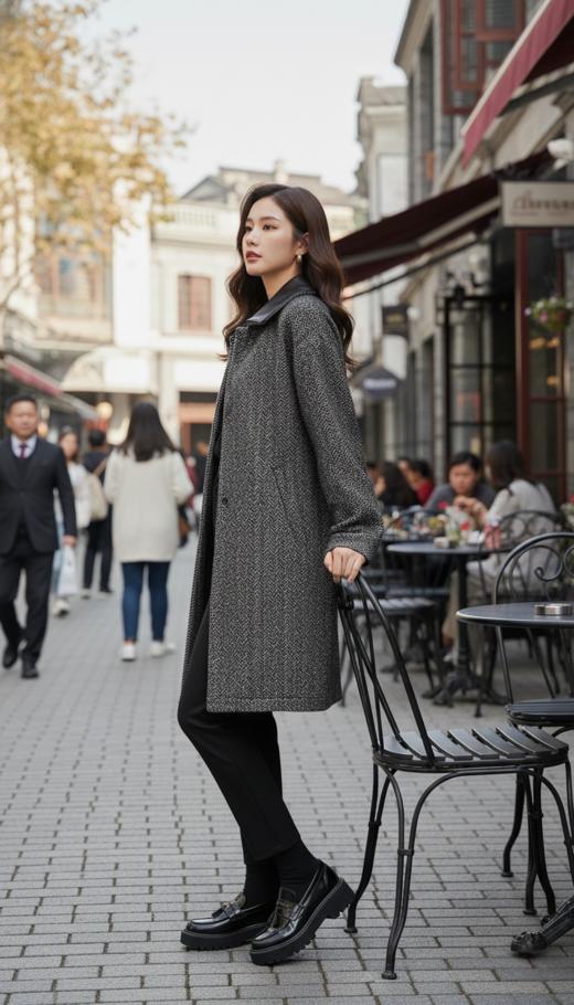 翻领领撞色夹克款短大衣 商品图1