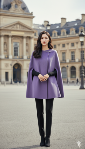 优雅圆领单扣小斗篷双面工艺大衣