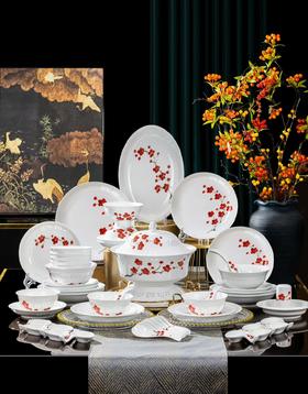 58头手绘玲珑鸿运当头餐具