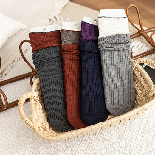 【2双装】女士拼色双针法式风堆堆袜抗起球羊毛堆堆袜【6双6折 2522813】 商品图5