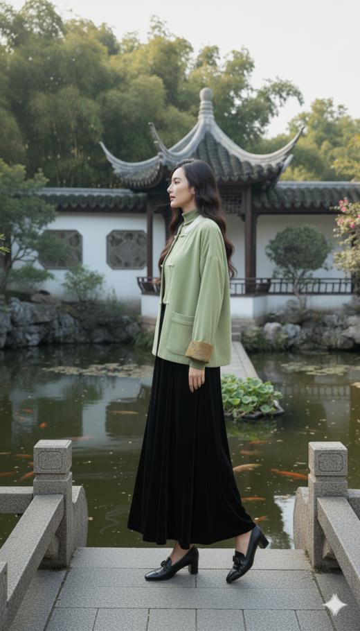 小落肩袖口门襟拼色轻国风外套 商品图2