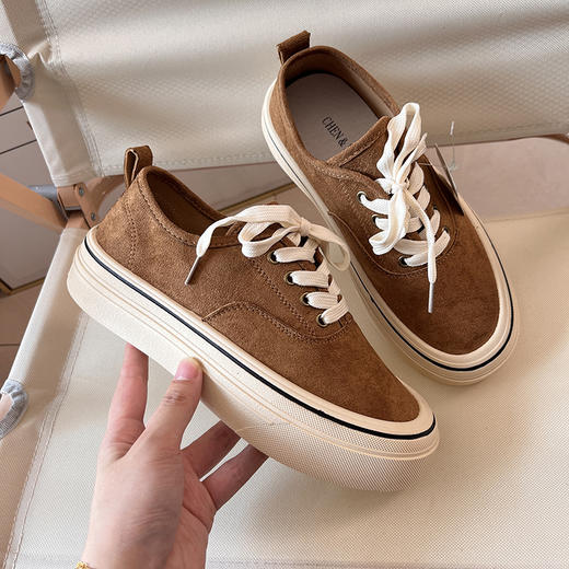 D111302反绒革鞋面秋冬新品女士橡胶底帆布鞋休闲板鞋 商品图5