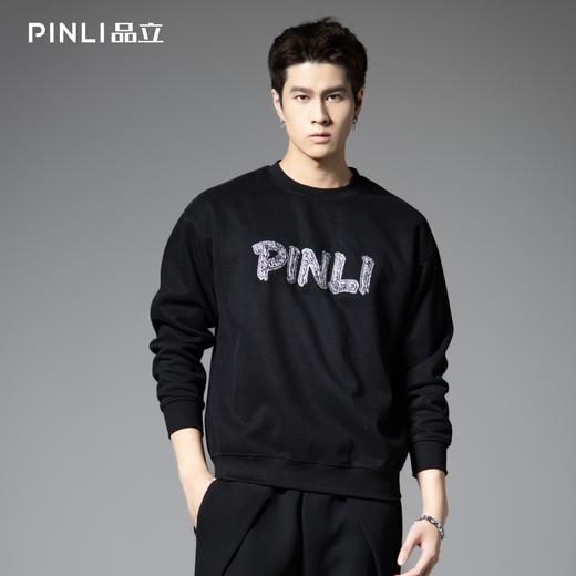 PINLI品立2025秋季新款男士宽松字母压胶圆领长袖套头卫衣上衣潮BG253109012 商品图0