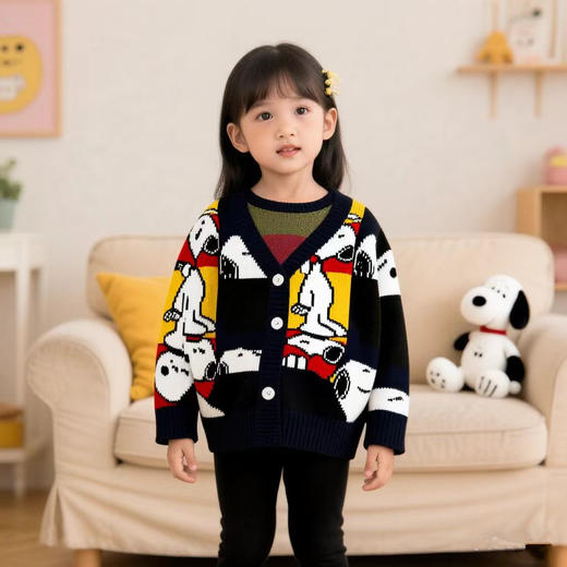 59元清仓特价{史努比}开衫系列儿童秋冬开衫长袖V领毛衣外套撞色拼接卡通动漫保暖上衣90-140 商品图3