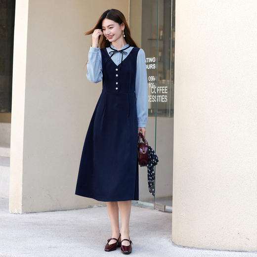 【11/14新品】熙世界轻职场通勤假两件连衣裙女2025秋冬新款出席重要场合的裙子 商品图4