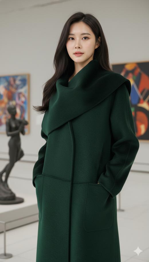 休闲版型撞色围巾款无领双面手工大衣 商品图1