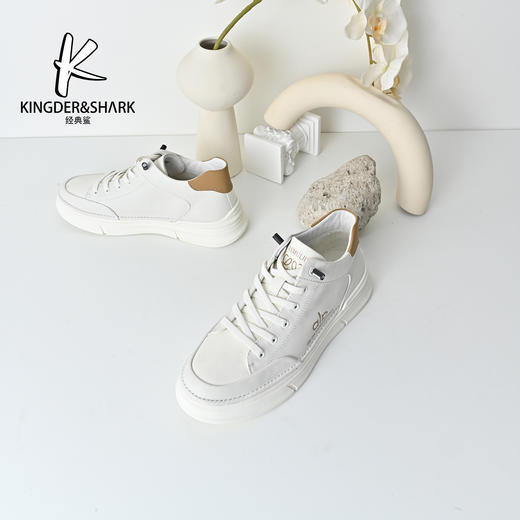 经典鲨2025年冬季专柜新品牛皮革男士品质加绒加厚休闲板鞋KW08-555591 商品图5