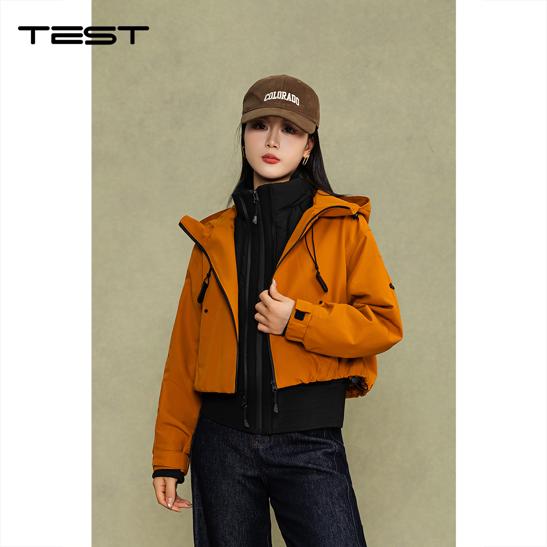 冬上新流行橘色显瘦保暖时尚款短款连帽工装外套2254134