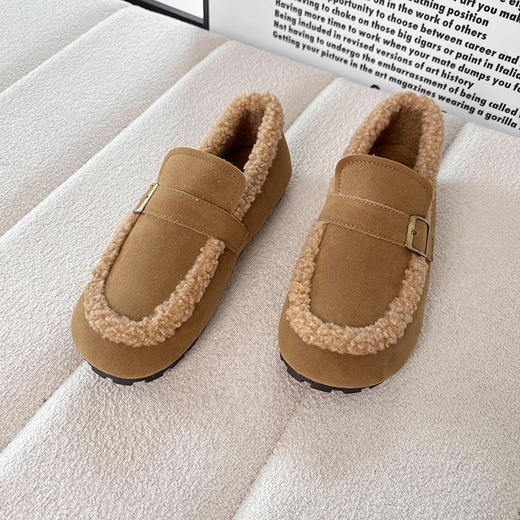 D111309森系复古加绒乐福鞋女2025秋冬款一脚蹬软底勃肯鞋棉鞋 商品图7