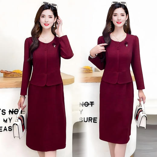 QYM 25AS29假两件连衣裙妈妈款修身显瘦气质拼接裙 商品图0