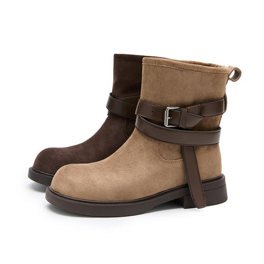 西遇美拉德短靴女秋冬复古棕色西部牛仔靴圆头厚底英伦马丁靴V2257284 商品图4