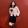 西遇撞色丝绒粉色小香风套装女冬季金扣正肩短外套A字百褶裙V4155413 商品缩略图4