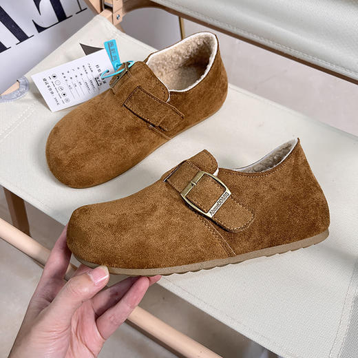 D111305冬季女士加绒加厚懒人一脚蹬休闲勃肯鞋棉鞋 商品图6