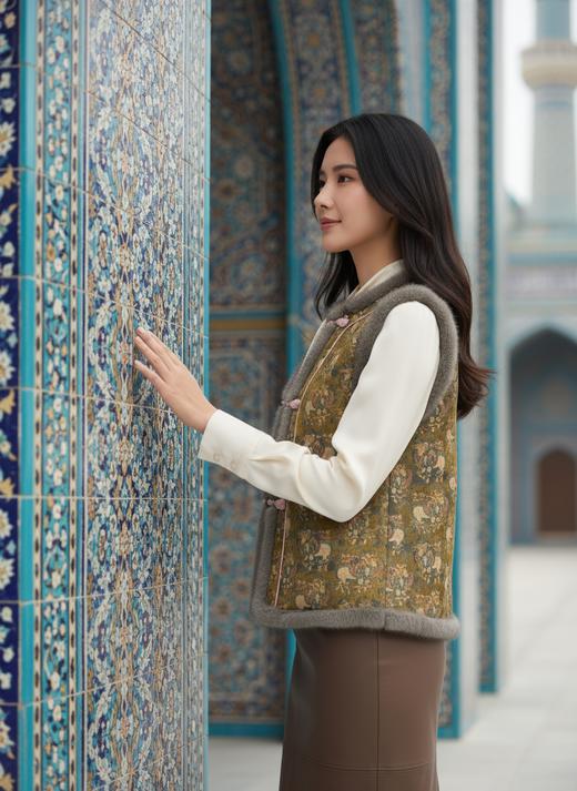 轻国风水貂毛拼接夹棉马甲 商品图2