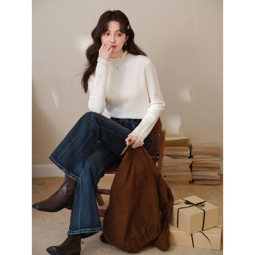 鹿向南「腿精出击」复古蓝色微喇显瘦牛仔裤女秋冬新款气质长裤子 商品图4