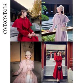 余潇潇【伊莎贝尔礼赞】轻奢100绵羊毛拼接水貂毛袖口A字双面呢大衣