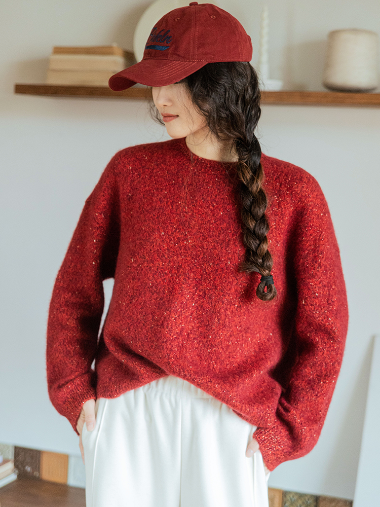 落日星河 重磅100%山羊绒圆领套头金银丝羊绒衫FCF3CST126