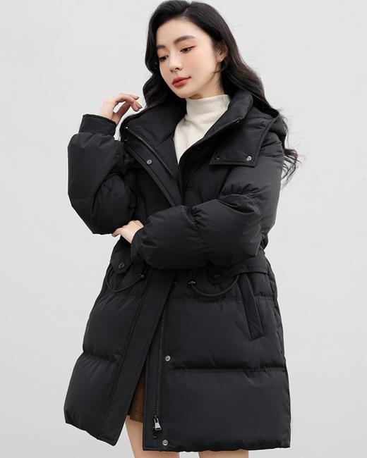 时尚收腰中长款羽绒服女 HY-27 优质90白鸭绒填充，轻微防泼水面料，耐脏好打理，简约的收腰版型，显瘦不臃肿 商品图7