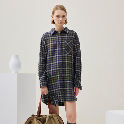 谜底格子连衣裙长袖2025年冬季新品复古立体花卉宽松女254ML1696 商品图0