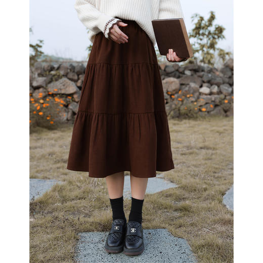 鹿向南《镜花月梦》 法式蛋糕裙a字半身裙女2025秋冬新款中长裙子 商品图3