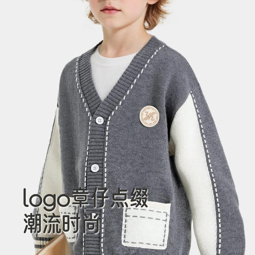 英氏儿童毛织上衣春秋休闲男童学院风开衫外套保暖外搭中大童毛衫 商品图3