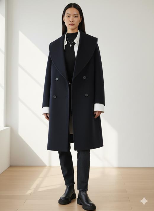 青果领双面手工中长大衣 商品图0